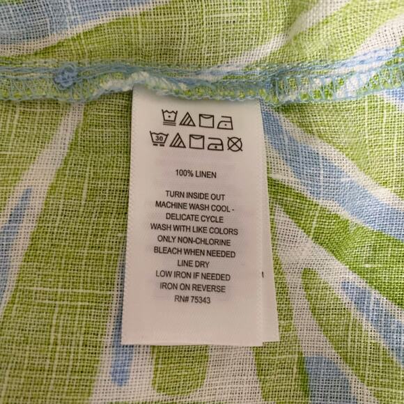 New Sigrid Olsen Linen Shirt Blue Green Leaf Print Button Front Women's M - Picture 7 of 7